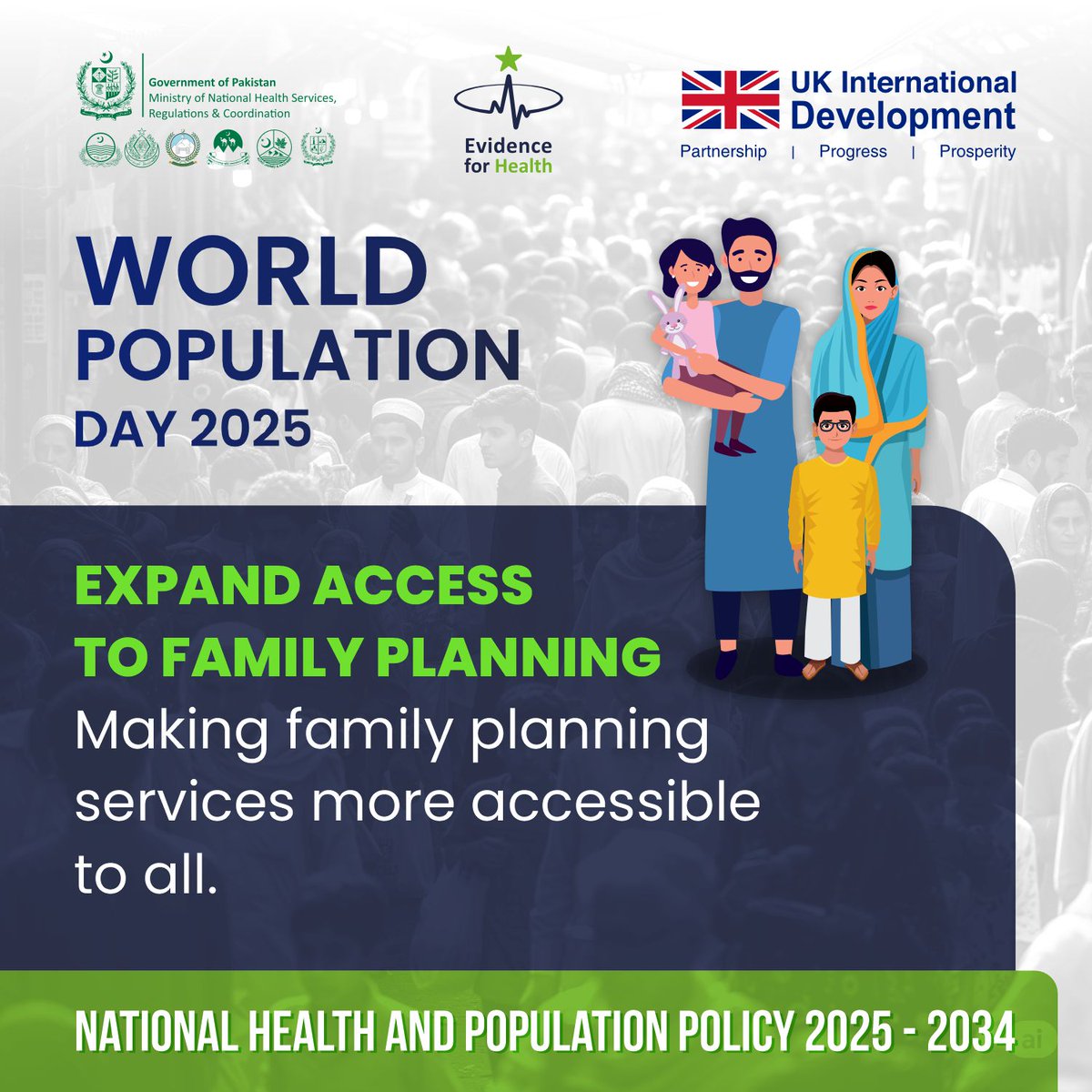 E4HProgramme's tweet image. On #WorldPopulationDay, we highlight Pakistan’s upcoming National Health and Population Policy 2025–2034 focusing on governance, human capital, family planning, data systems, multisectoral partnerships and balanced population growth. @nhsrcofficial
