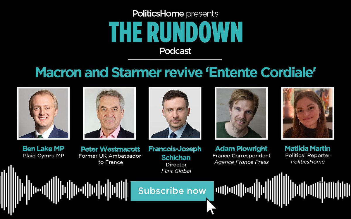 PoliticsHome (@politicshome) on Twitter photo 🚨 OUT NOW 🚨 Macron and Starmer revive ‘Entente Cordiale'
🇬🇧🇫🇷 MP <a href="/BenMLake/">Ben Lake AS/MP</a>, former diplomat <a href="/PeterWestmacott/">Peter Westmacott</a>, <a href="/FlintGlobal/">Flint</a>'s Francis-Joseph Schichan, & AFP's <a href="/ADAMPLOW/">Adam Plowright</a> join @alain_tolhurst & <a href="/matilda__martin/">tilda martin</a> to discuss UK-Franco relations
🎧 Listen: pod.fo/e/2f9785 🚨 OUT NOW 🚨 Macron and Starmer revive ‘Entente Cordiale'
🇬🇧🇫🇷 MP <a href="/BenMLake/">Ben Lake AS/MP</a>, former diplomat <a href="/PeterWestmacott/">Peter Westmacott</a>, <a href="/FlintGlobal/">Flint</a>'s Francis-Joseph Schichan, & AFP's <a href="/ADAMPLOW/">Adam Plowright</a> join @alain_tolhurst & <a href="/matilda__martin/">tilda martin</a> to discuss UK-Franco relations
🎧 Listen: pod.fo/e/2f9785