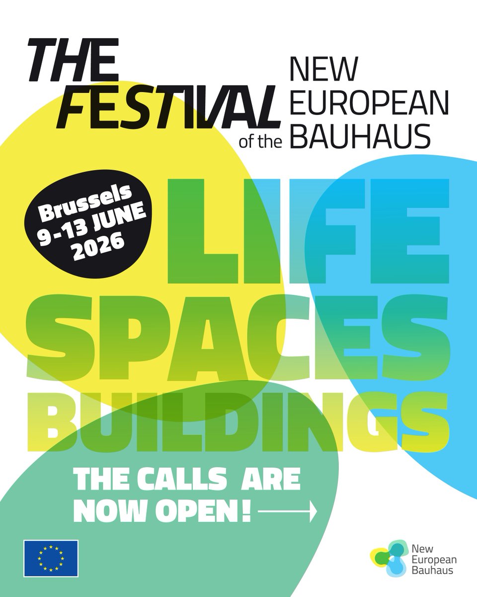 EU_ScienceHub's tweet image. Life. Spaces. Buildings. The Festival of the #NewEuropeanBauhaus returns to Brussels, 9–13 June 2026! 🎉

Let’s put people at the heart of transformation!

Calls are open 👉 europa.eu/!wQ6BmQ

⏰ Apply by 30 Sept (FAIR, FEST) or 31 Dec (Satellite events)