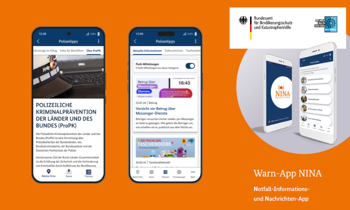 🚨 Neu in der <a href="/BBK_Bund/">BBK</a>  Warn-App NINA: Polizeitipps für Euren Schutz!
Neben aktuellen Warnungen zu Katastrophen und Gefahrenlagen findet Ihr jetzt auch Verhaltenstipps der Polizei – für mehr Sicherheit im Alltag. 

NINA dowloaden und vorbereitet sein: 
polizei-beratung.de/aktuelles/deta…