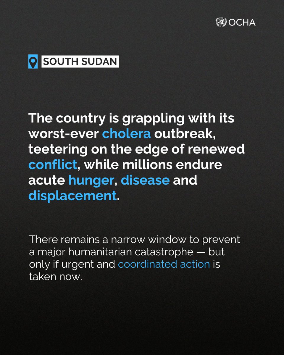 📢14 years after independence, #SouthSudan faces alarming challenges:
- 2M people are internally displaced
- Over 80K cholera cases reported
- 7.7M people are experiencing acute hunger
Read the report: unocha.org/news/south-sud…
