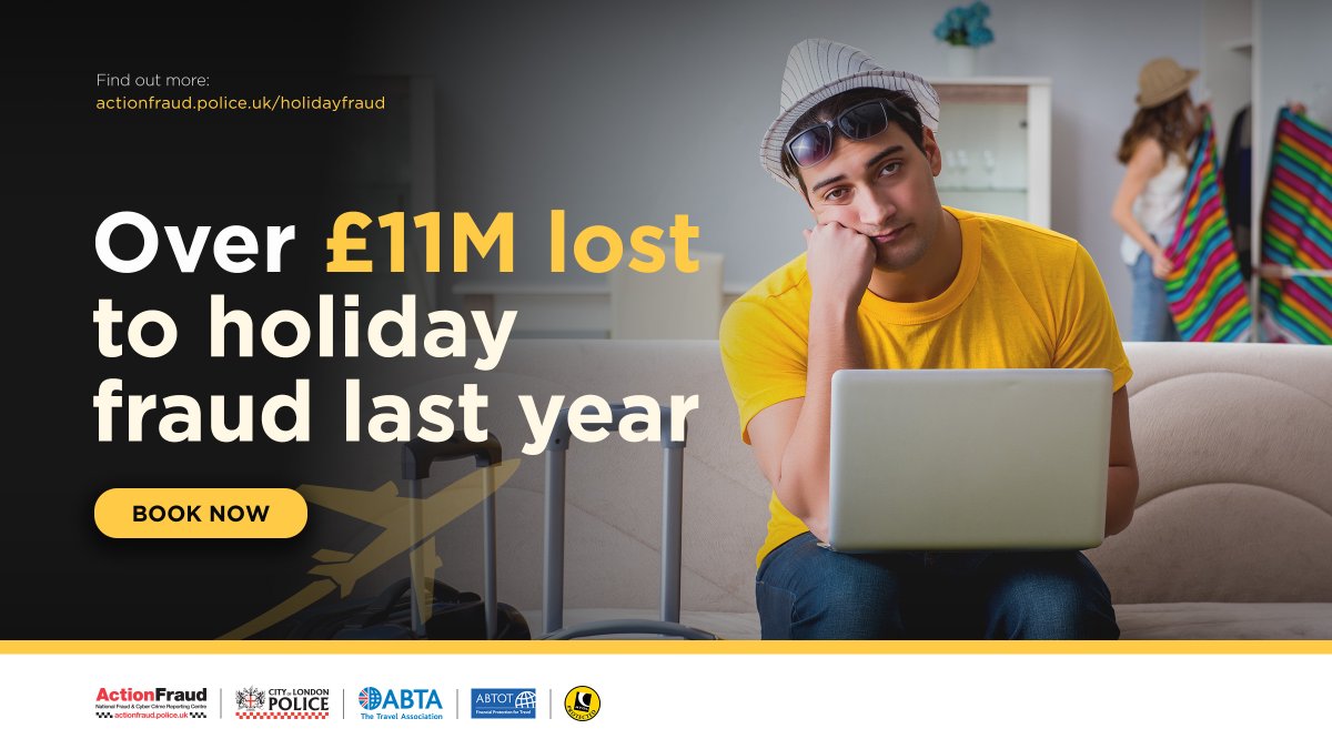 AgainstScams's tweet image. 🏖️ Planning a last-minute trip? Don’t let fraudsters trip you up this summer.

🌴Holiday fraud affected over 6,000 travellers last year. ☀️

👉 Find out more: actionfraud.police.uk/holidayfraud
#StopHolidayFraud
#ScamAware