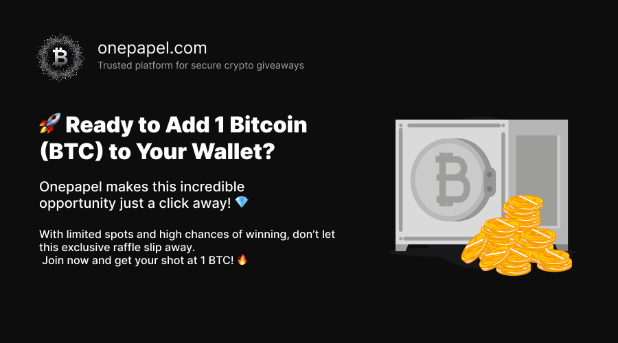 onepapelcom's tweet photo. 🚀 Looking to Add 1 Bitcoin (BTC) to Your Portfolio?
This exclusive opportunity is just a click away! 💎
Limited spots – don’t miss your chance to win 1 BTC!
Join the raffle now: https://t.co/uawpviScHl

#Bitcoin #CryptoGiveaway #CryptoRaffle #Blockchain https://t.co/PM6UkkLZEa