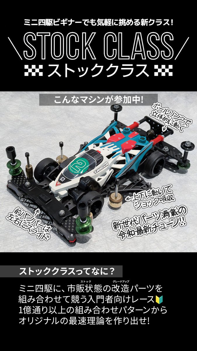 新しいカテゴリのミニ四駆レース「ストッククラス」が全国で7月末まで