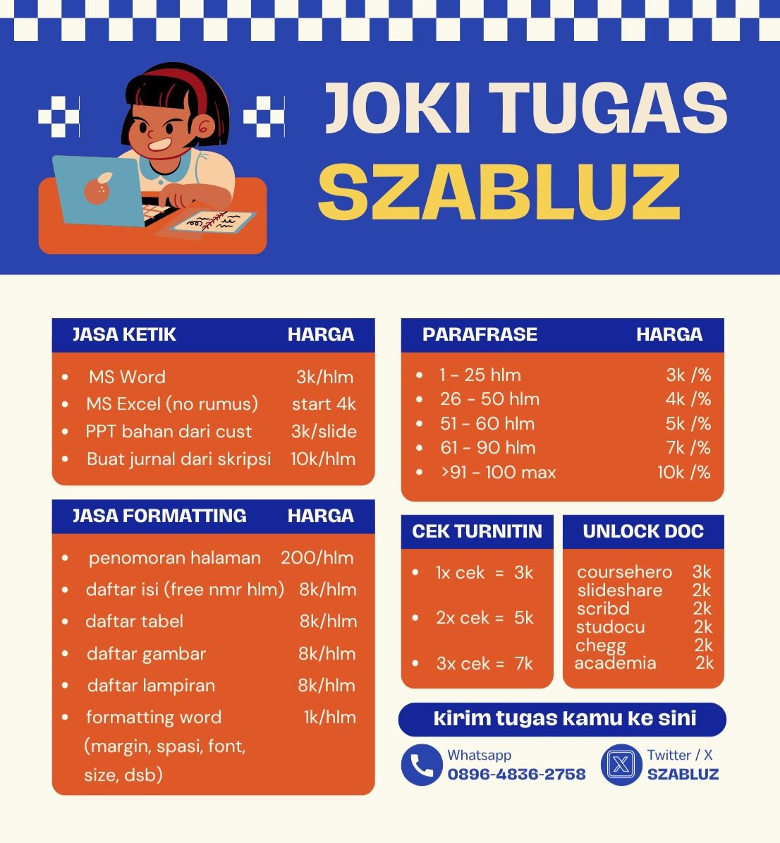 bertanyya's tweet image. joki tugas open, melayani berbagai tugas matkul apapun ♡ tanya2 ke wa.me/6289648362758 ♡

#zonauang #jokitugas