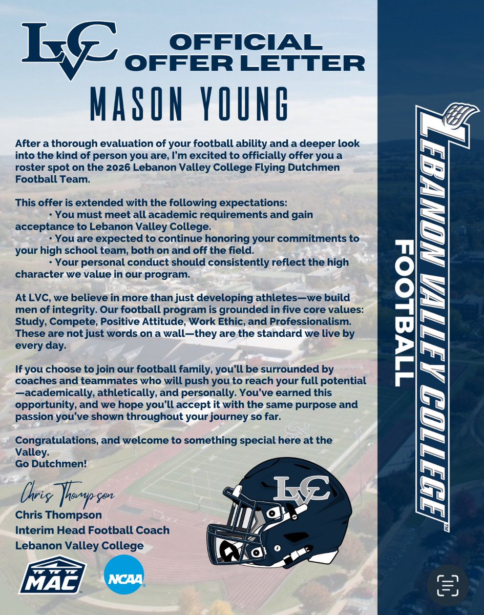 I’m blessed to receive my first offer from Lebanon Valley College!