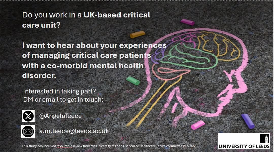 Angela Teece (@angelateece) on Twitter photo Thank you so much to all who have participated in or shared this study!
I'm six interviews in with more booked, but would love to hear from more #ICU #CriticalCare nurses or ACCPs at all levels.
<a href="/BACCNUK/">BACCN ๐</a>
<a href="/cc_sn1/">Critical Care Support Network</a>
<a href="/CC_3N/">CC3N</a> Thank you so much to all who have participated in or shared this study!
I'm six interviews in with more booked, but would love to hear from more #ICU #CriticalCare nurses or ACCPs at all levels.
<a href="/BACCNUK/">BACCN ๐</a>
<a href="/cc_sn1/">Critical Care Support Network</a>
<a href="/CC_3N/">CC3N</a>