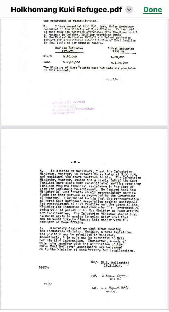 hthokchom's tweet photo. ‼️Official letter, dated 18/02/1973 proving #Kuki MP getting elected with Kuki refugee voters defeating an indigenous Candidate !!!

Worse , the elected Kuki MP , Holkhomang Haokip declaring how he won with “ refugee voters” without any reaction from the indigenous population .

This is how Kukis and the kuki immigrants are having political power and consolidating them  with many hundreds and hundreds coming in 1988 till now.

‼️ And Manipur face the grave consequences today as this illegal kuki Immigrants are now claiming Maniour as their Ancesteral land with drug money and  SoO‼️

See this official letter dated #1973  including a statement of how Holkhomang Haokip passed on letters on behalf of #BurmeseKukiRefugeesAssn👉🏼

“A copy of  the Note  indicating the position of the case  and discussion held with Shri Holkhomang, Industries, Minister, Manipur.

・ ・ ・ ・ ・ ・ ・

Shri Holkhomamg, 
I n d u s t r i e s  M i n i s t e r, Manipur, passed on the letter from Burma Kuki Refugees 
association , placed below 
to our Minister  for  consideration. 

Secretary desired me to apprise the industries Minister,  Manipur of the position with regard to the rehabllitation, of the position with of Kuki  families in Manipur……….”  

@RajBhavManipur @AmitShah @TribalAffairsIn @NBirenSingh