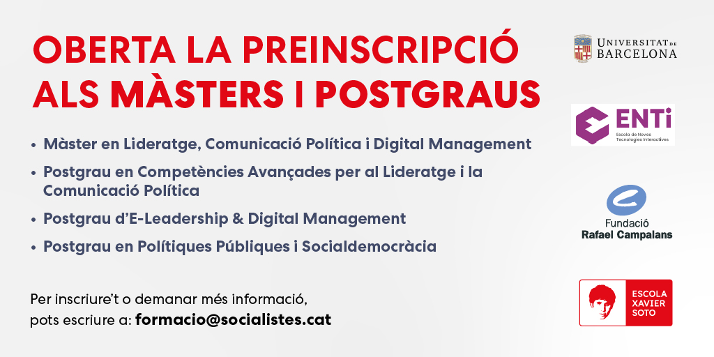 🚀Oberta la preinscripció als màsters i postgraus en lideratge, comunicació política i polítiques públiques!

A la Fundació Campalans, amb <a href="/ENTI_BCN/">ENTI - Escola de Noves Tecnologies</a> i <a href="/EFXavierSoto/">Escola Xavier Soto</a>, formem professionals per liderar els reptes socials, polítics i digitals.

Més informació: fcampalans.cat/activitats_det…