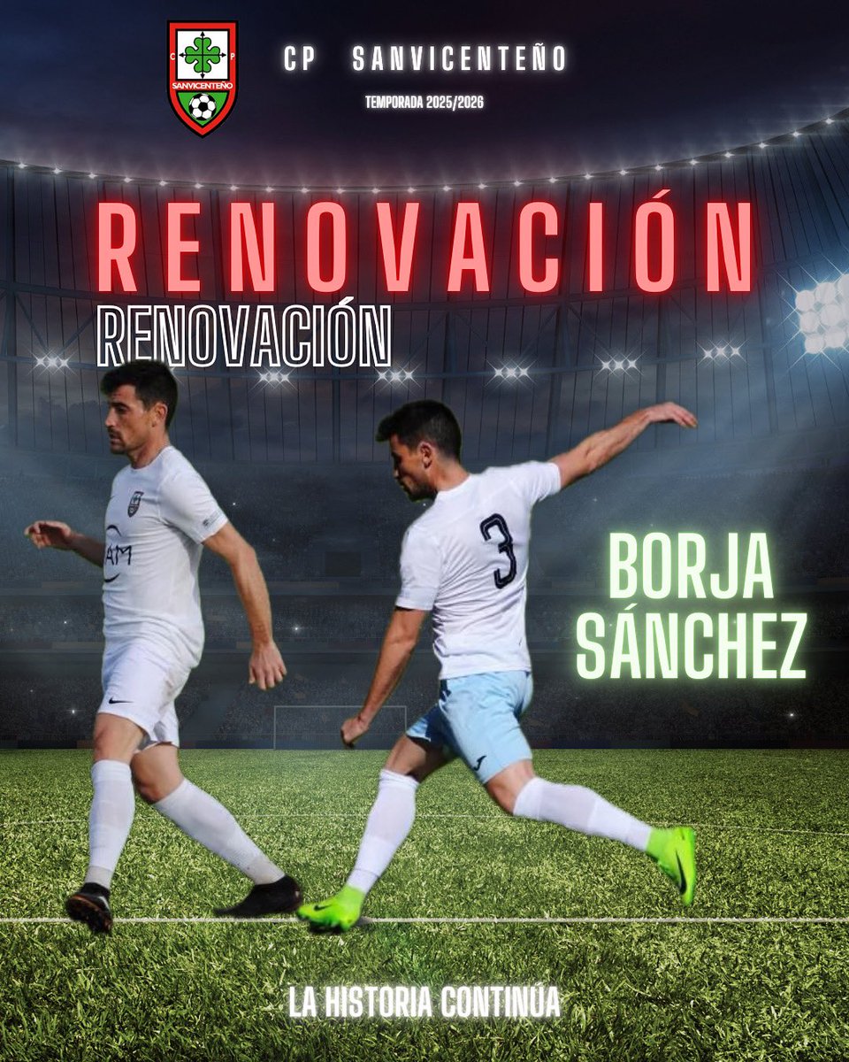 RENOVACIÓN 

⚽️Borja Sánchez 

Borja se queda con nosotros! 🤩 
Veteranía, experiencia y liderazgo. 
Un pilar fundamental en nuestro equipo y nuestro vestuario. 🌟 ¡Es una suerte tenerte con nosotros! 😊 

Vamos con todo!! 💪