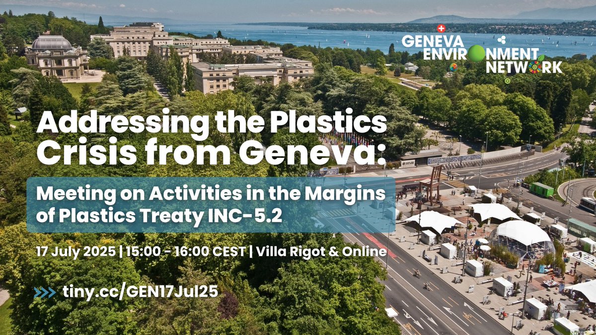 Activities on the sidelines of #PlasticsTreaty INC sessions help in shaping global response to #BeatPlasticPollution.

Join the event highlighting activities in margins of #INC5.2 &amp; showcasing the engagement of #GENeva &amp; beyond.

📅 17 July, 15:00 CEST
▶️ tiny.cc/GEN17Jul25