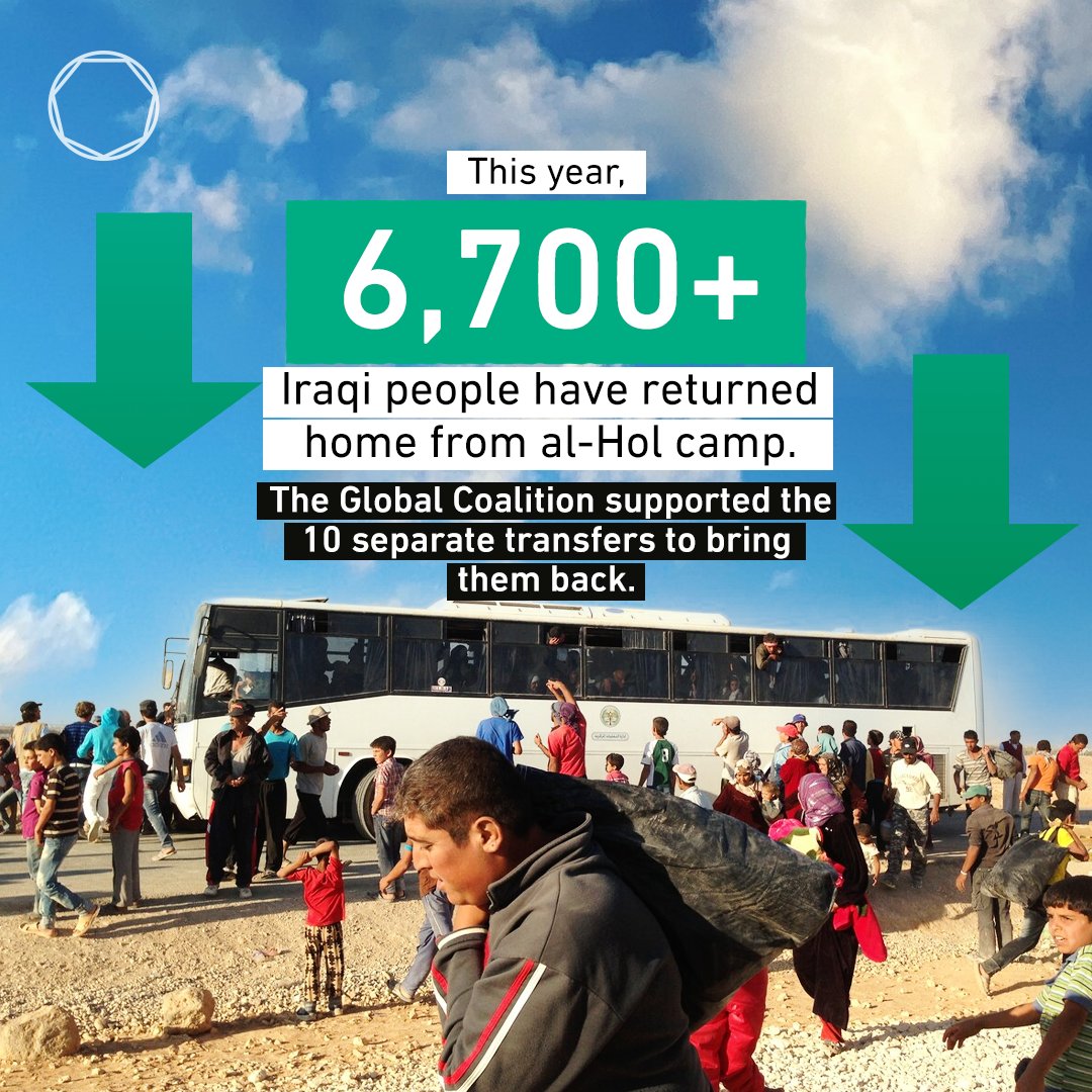 coalition's tweet image. In 2025, the Global Coalition has supported ten coordinated repatriation movements from al-Hol Camp to Iraq, in close partnership with Iraqi and international actors. Each return represents a step toward stability, helping families safely rebuild their lives and reducing the…
