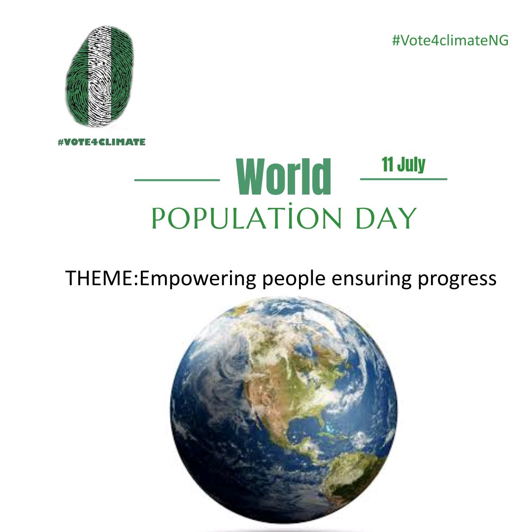 Vote4ClimateNG's tweet image. As we celebrate world population Day, Nigeria's and Africa's population is fast growing and projected to drive over 50% of global growth by 2050.
Let's join hands empowering youths with climate education and skills to build a sustainable future
#WorldPopulationDay #vote4climate