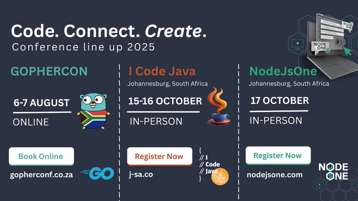 I Code Java Africa 2025 is coming to Johannesburg on October 15-16, 2025! 🎉
This is THE Java conference for developers, architects, and tech leaders across Africa. 
🎫 Early bird pricing: 40% OFF for first 100 registrants!
Register now: j-sa.co
#ICodeJava #Java