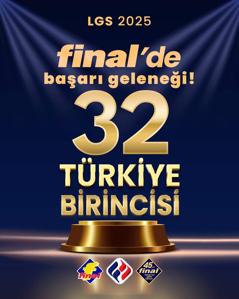 Final’de Başarı Geleneği 45. Yılında da Bozulmadı!
Final, 2025 LGS’de de Zirvede!🥇

Final Eğitim Kurumları çatısı altında 32 öğrencimiz LGS’de Türkiye birinciliği elde etti!🌟

#FinalEğitimKurumları #LGS #LGS2025 #FinalHikayen