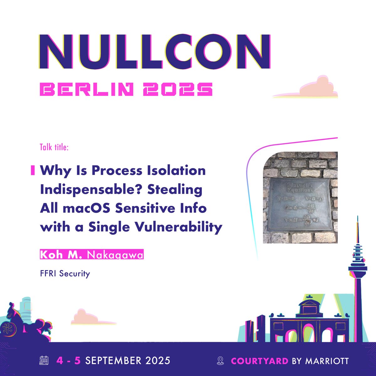 nullcon's tweet image. At #NullconBerlin2025, @tsunek0h unveils a macOS vulnerability that completely breaks process isolation, even with System Integrity Protection enabled.

This is a blueprint for why process isolation must be sacred. 

Know More: nullcon.net/berlin-2025/sp…

#macOS #ReverseEngineering