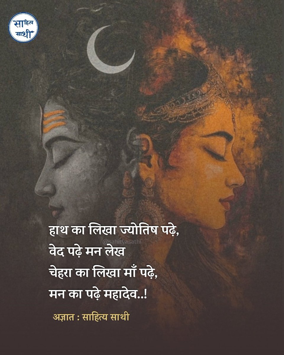हाथ का लिखा ज्योतिष पढ़े, वेद पढ़े मन लेख 
चेहरा का लिखा माँ पढ़े, मन का पढ़े महादेव..! 

– हर हर महादेव