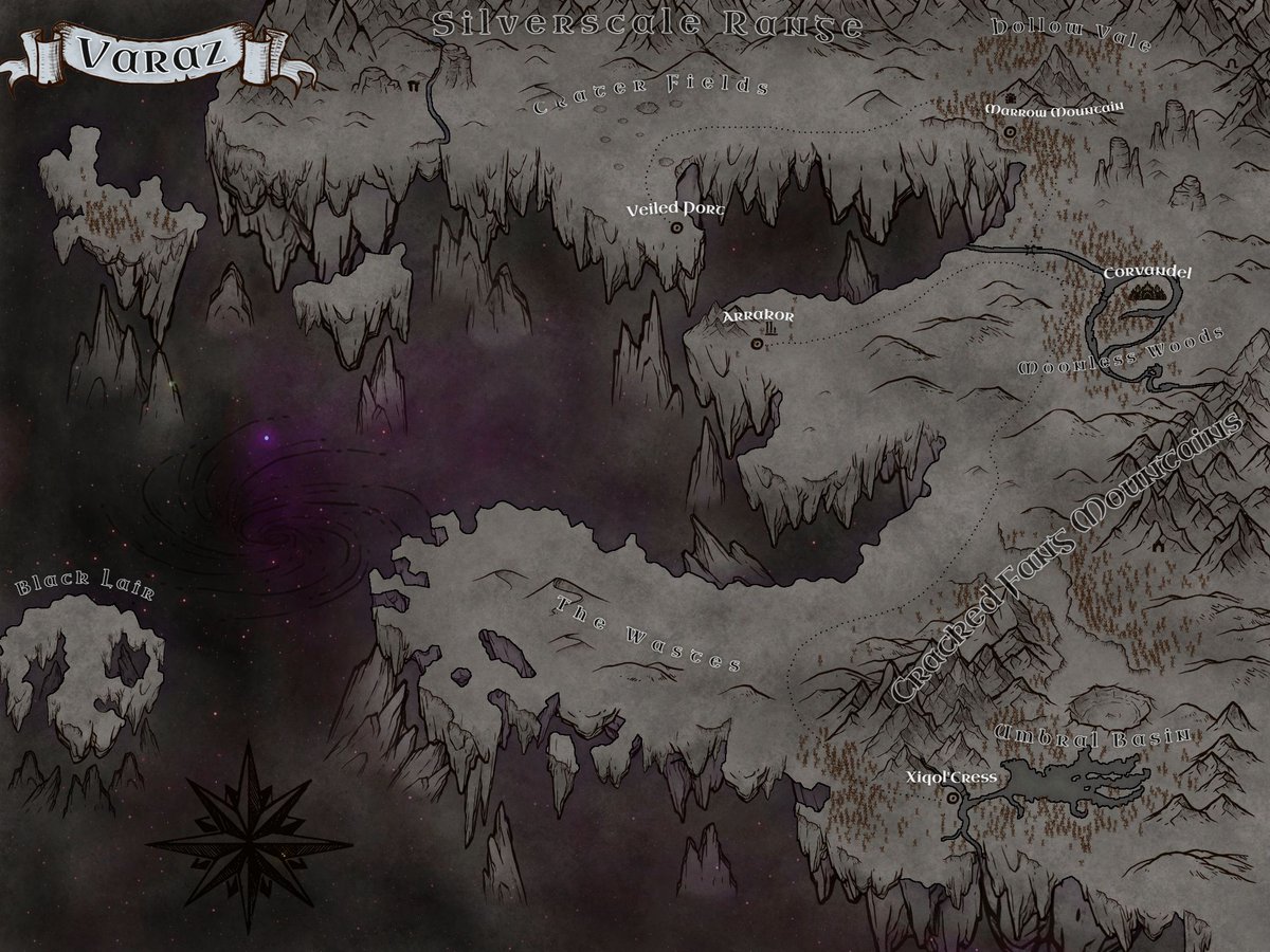 ⛰️ Shadow Varaz ⛰️
 
🎨 Map by Cyan on our Explore page, created using our Parchment World style.

#fantasyart