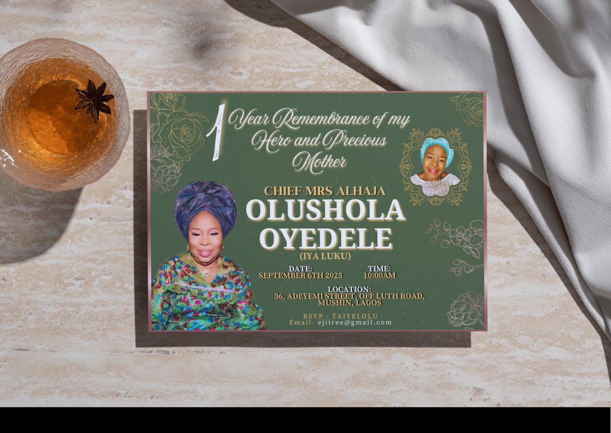 oreoluwa_C's tweet image. Designed this remembrance invitation for a loved one’s mother.
A blend of culture, elegance, and softness in honor of a beautiful life lived.
May every pixel speak peace. 💐
#GraphicDesign #InvitationDesign #InMemory #NaijaDesign