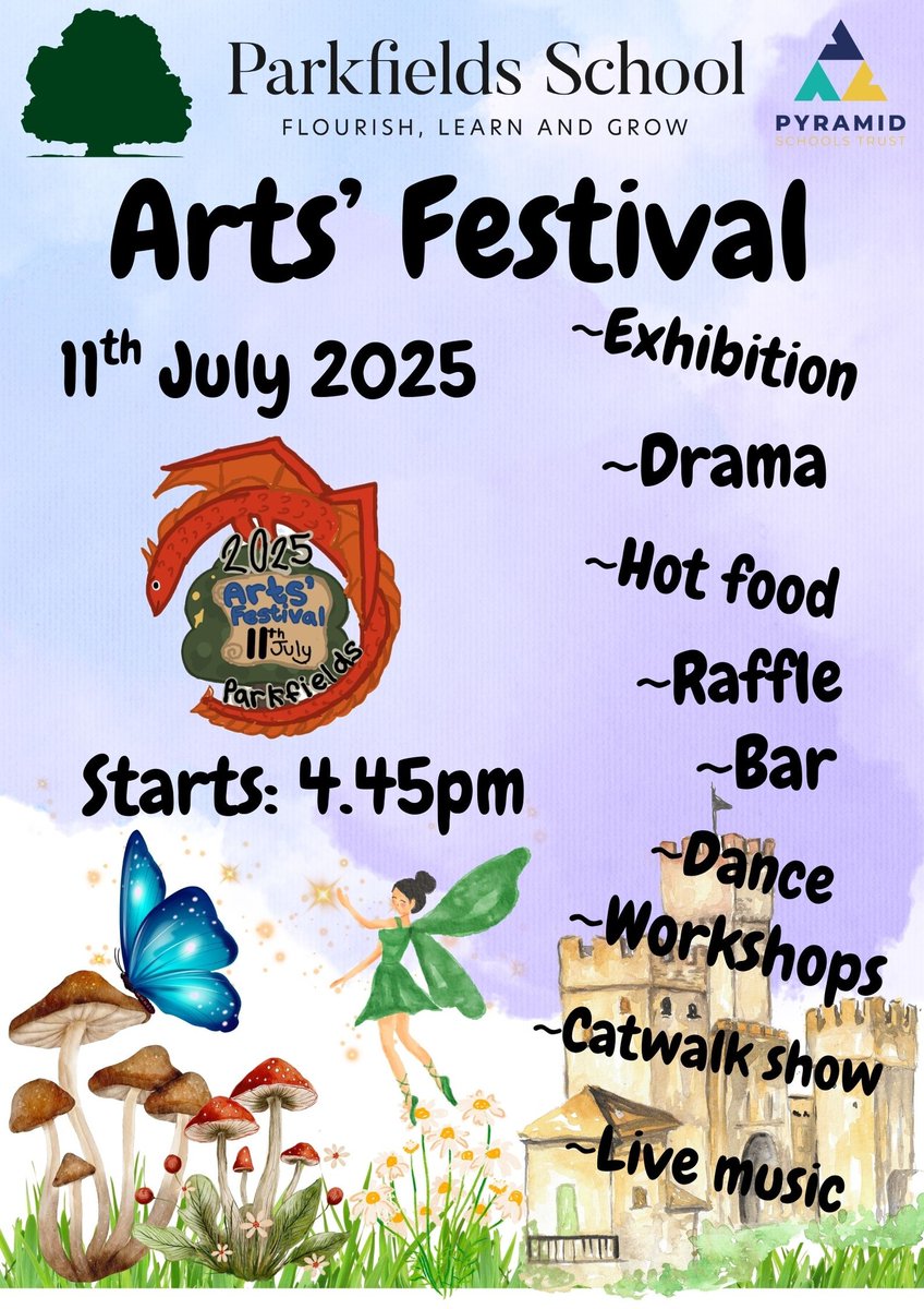 Parkfields School (@parkfieldsnews) on Twitter photo 🎉 The day is finally here - Arts Festival has arrived! Join us from 4:45pm for an unforgettable evening of performances, stalls, food, a bar, and amazing vibes. Entrance via front gate only. See you there! 🌞🎭🐟🍕🎶 #ArtsFestival2025 #ProudToBeAtParkfields <a href="/ThePyramidTrust/">The Pyramid Schools Trust</a> 🎉 The day is finally here - Arts Festival has arrived! Join us from 4:45pm for an unforgettable evening of performances, stalls, food, a bar, and amazing vibes. Entrance via front gate only. See you there! 🌞🎭🐟🍕🎶 #ArtsFestival2025 #ProudToBeAtParkfields <a href="/ThePyramidTrust/">The Pyramid Schools Trust</a>