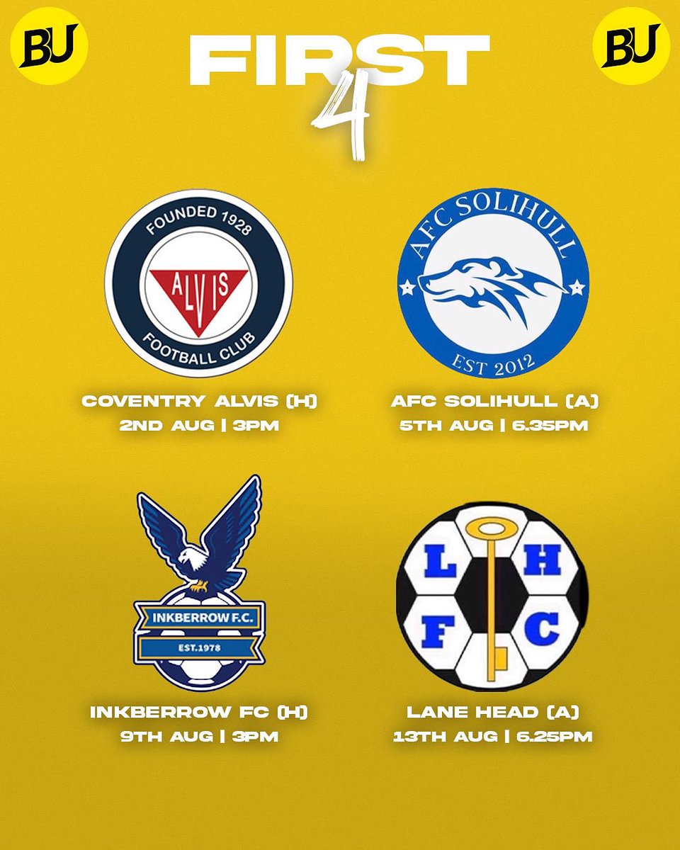 Birmingham United First Team (@bufcfirst) on Twitter photo Here are our opening fixtures of the 25/26 season π‘β«οΈ
We start with a home game against <a href="/CovAlvis/">ππΌππ²π»ππΏπ ππΉππΆπ ππ</a> at our new home venue π Here are our opening fixtures of the 25/26 season π‘β«οΈ
We start with a home game against <a href="/CovAlvis/">ππΌππ²π»ππΏπ ππΉππΆπ ππ</a> at our new home venue π