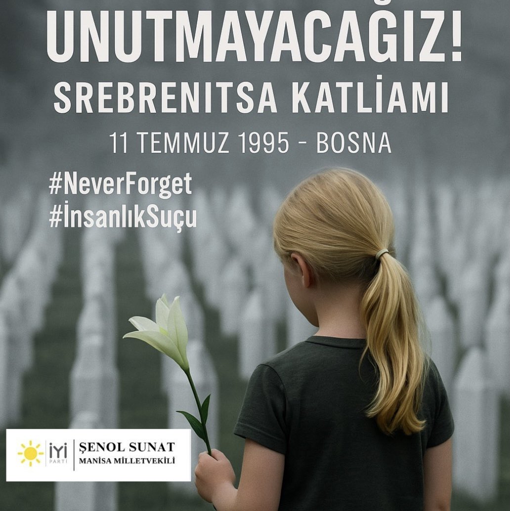 Srebrenitsa’da insanlar değil, insanlık katledildi! 

8.372 can, dünyanın gözleri önünde toprağa düştü. 

Unutmadık, affetmedik!

Bosna'nın; acısı acımız, yası yasımızdır. 

Srebrenitsa şehitlerini bir kez daha rahmetle anıyorum.

#Srebrenitsa #NeverForget #İnsanlıkSuçu