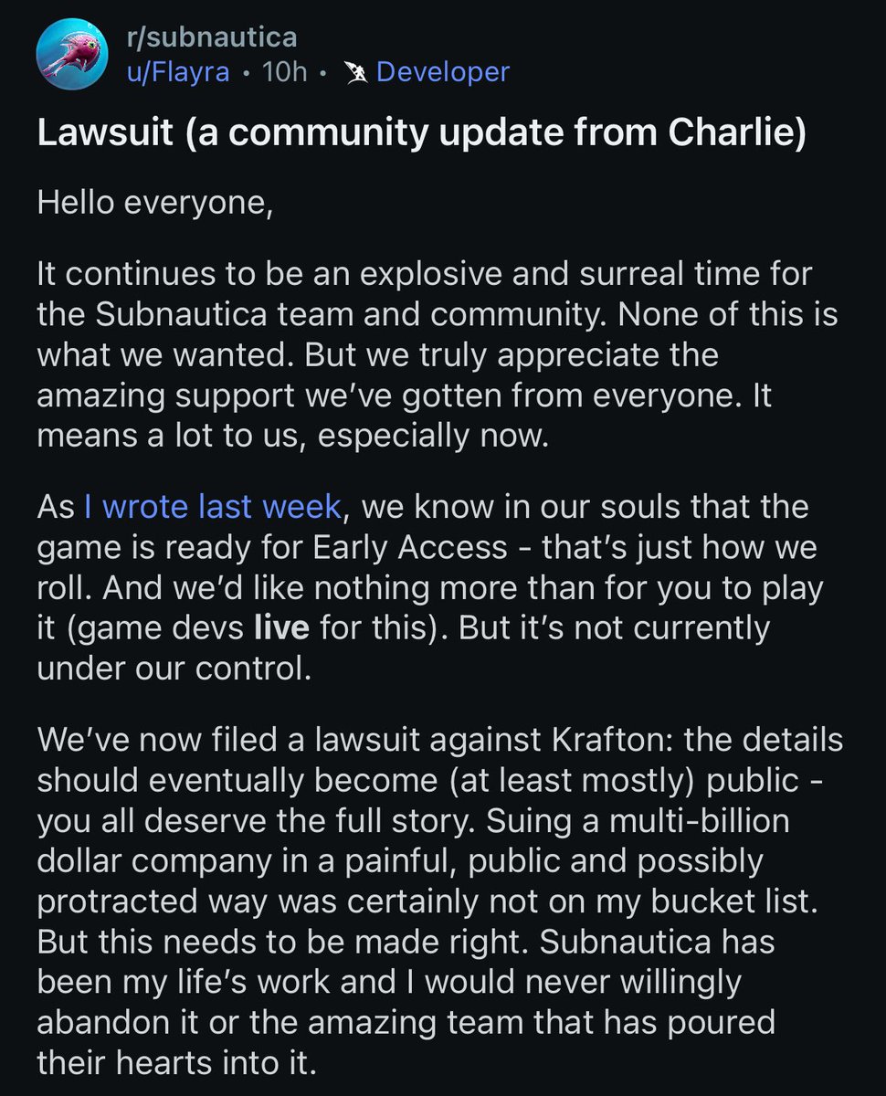 The Subnautica developers are suing Krafton, very deserved.
