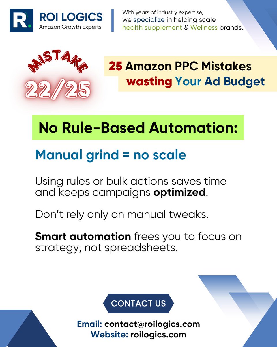 RoiLogics's tweet image. 🔴Mistake #22
Manual Everything? Use PPC Automation.

#PPCAutomation #BulkActions #AmazonEfficiency #FBAOptimization #ROILogics