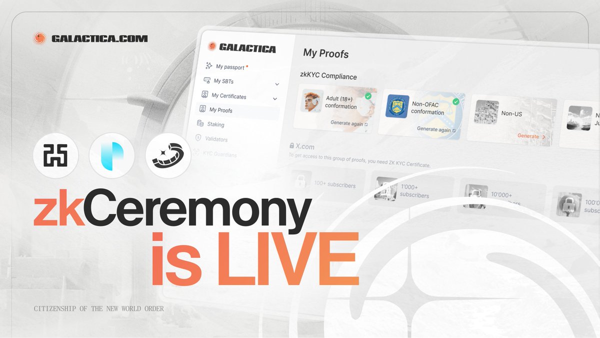GalacticaNet's tweet image. 🚨 The zkCeremony for Galactica mainnet is LIVE until Friday 18th!
Contribute randomness 🧬
Secure the network 🔐
Boost your Reputation 🧠
Increase your GNET airdrop 💰
All you need is a free GitHub account & a browser (desktop or mobile).
You have 7 days to take part in it…