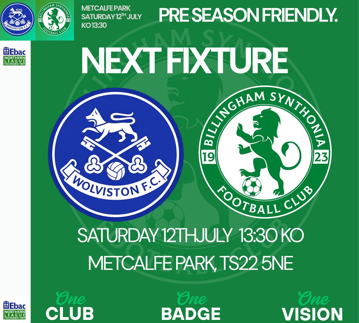 NEXT UP: PRE-SEASON FRIENDLY
We’re back on the road this Saturday as we head to Metcalfe Park for our next pre-season friendly against Wolviston F.C

Entry: £2 adults | £1 concessions | u16s free

Come down and support the lads as preparations for the new season continue! 💚 #UTS