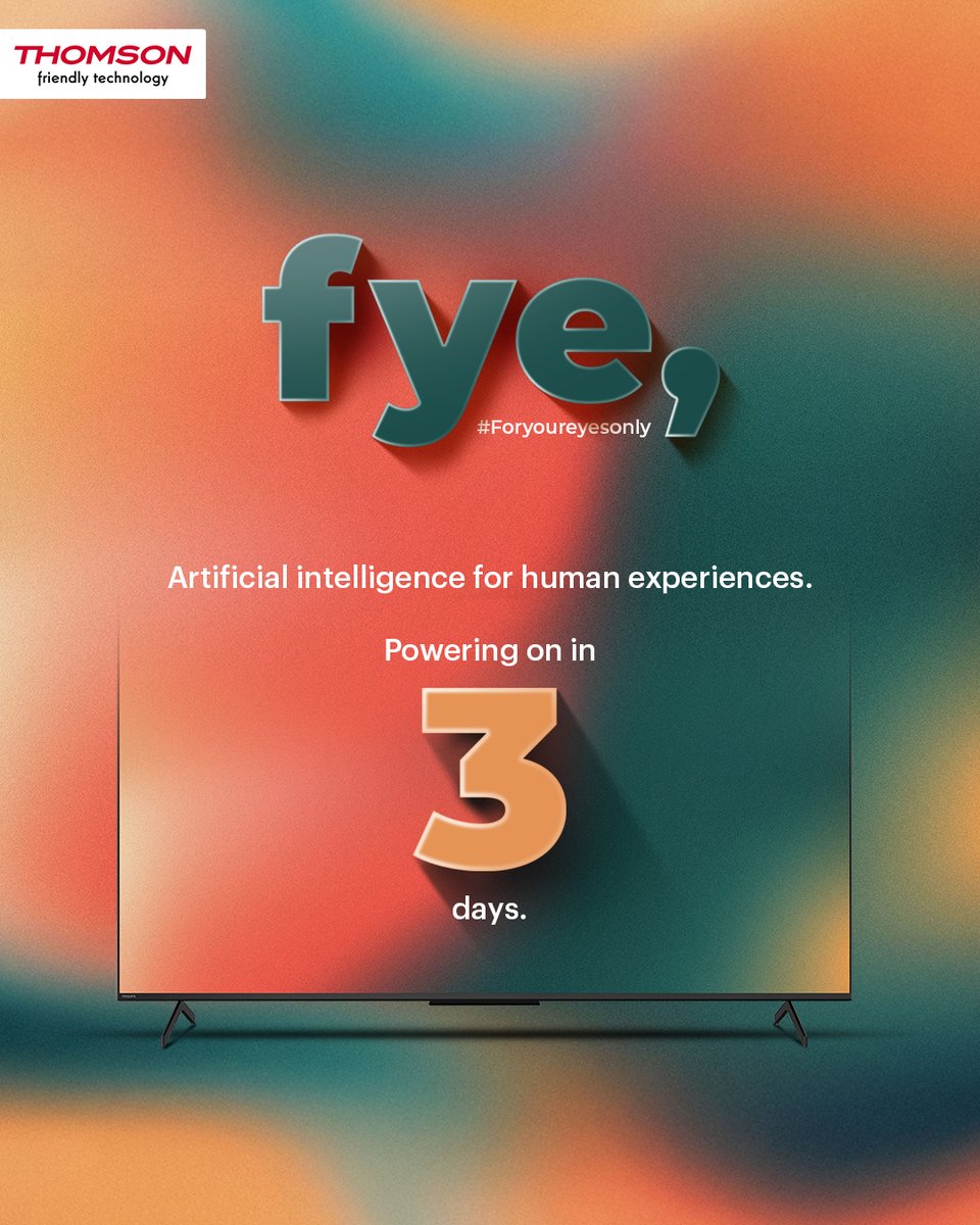 ThomsonTvIndia's tweet photo. 3 days to go for a whole new way to see, hear &amp; feel TV.
AI meets human experience — only #ForYourEyesOnly.
Get ready to power on the future with Thomson!
#ThomsonTV #fye #SmartTV #AIExperience #TechCountdown #3DaysToGo #HomeEntertainment #TVLaunch #ThomsonIndia https://t.co/bspdjvJHHl