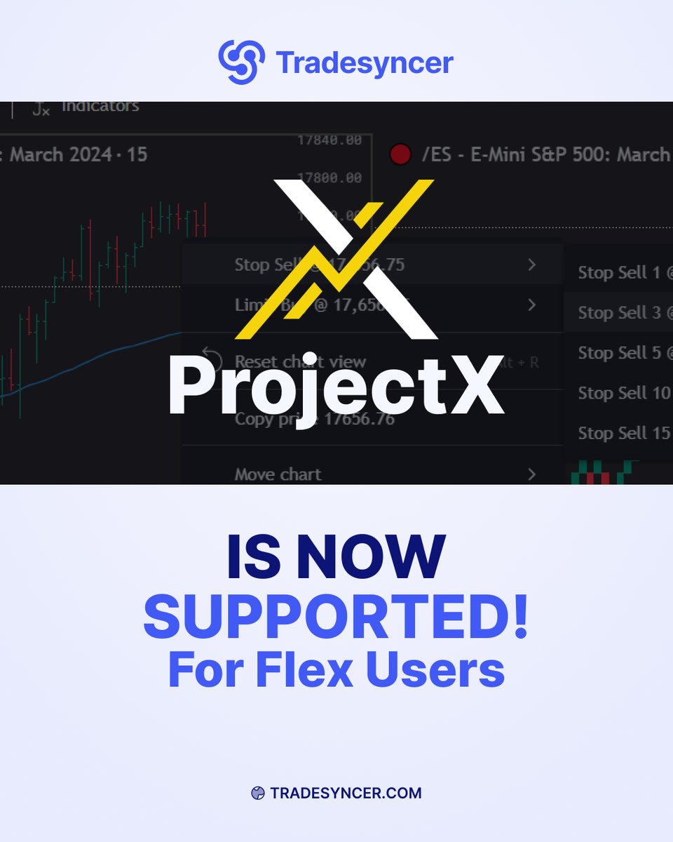 Tradesyncer's tweet image. 🚀 Project X is live on Tradesyncer!

We’re starting with access to Project X for Flex users, with a good reason; 

Beginning small lets us test in the wild, make improvements quickly, and open the gates to Basic  &amp;amp;  Pro users VERY, no plan changes needed.

Project X is our…