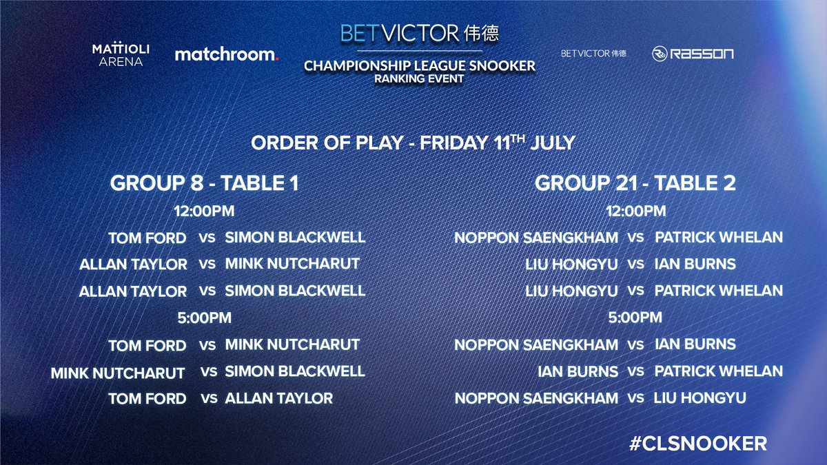 CLSnooker's tweet image. Leicester&apos;s own Shoot Out champion Tom Ford returns to the Mattioli Arena in Friday&apos;s Championship League action! 🏆🔥

Watch the action from 12pm on YouTube 💫

📺 T1 - Matchroom Pool 
📺 T2 - Matchroom Multi Sport

@BetVictor  #CLSnooker