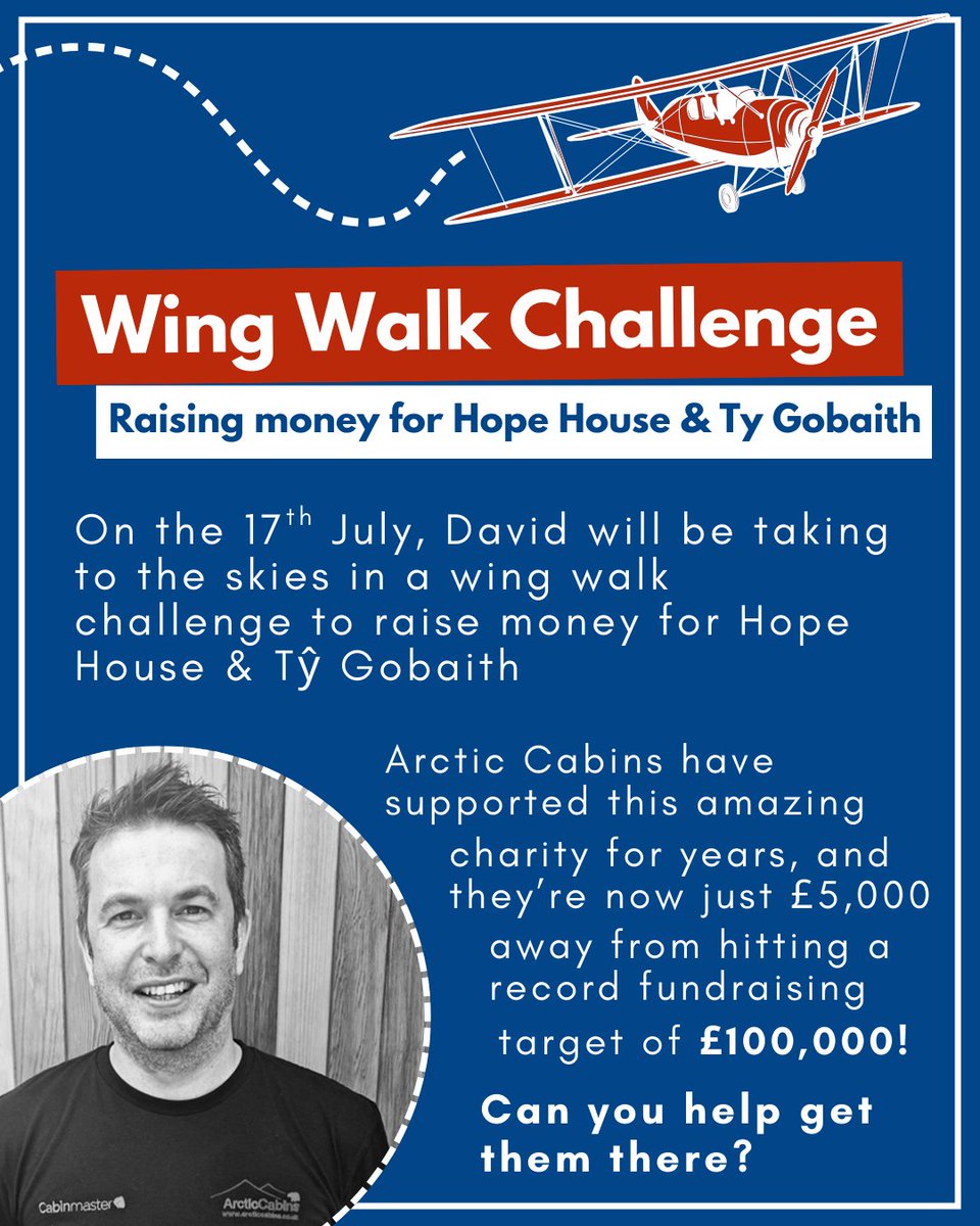 Next Thursday, David from our sales team will be strapped to the top of a plane and flying through the sky, in support of Hope House Children’s Hospice. ✈️

Head to this link to donate 👇
hubs.la/Q03wQhFj0

#ArcticCabins #CharityEvent #WingWalking