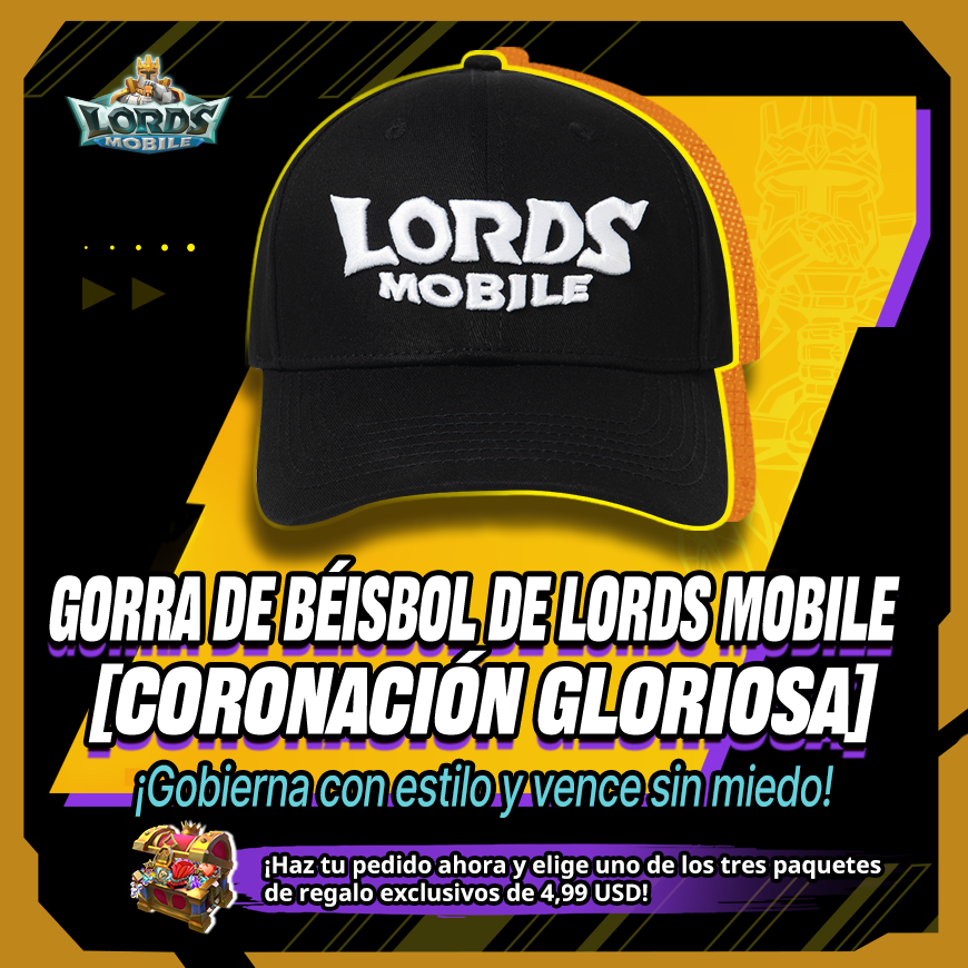 ¡Emprende tu viaje como Majestad con esta corona gloriosa! La gorra de béisbol Coronación gloriosa de Lords Mobile ya está a la venta 🧢

¡Toca el enlace de abajo para llevarte la tuya!
🌟 store.igg.com/product/100570…