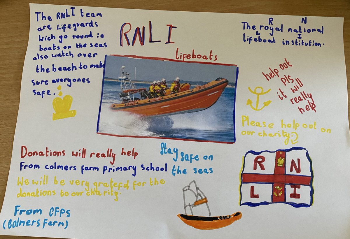 Colmers_FarmPS's tweet image. Ahead of their fundraiser for the @RNLI next week, Lily W in Y4 has made this incredible poster about why people should donate to the charity! Fabulous work, Lily!