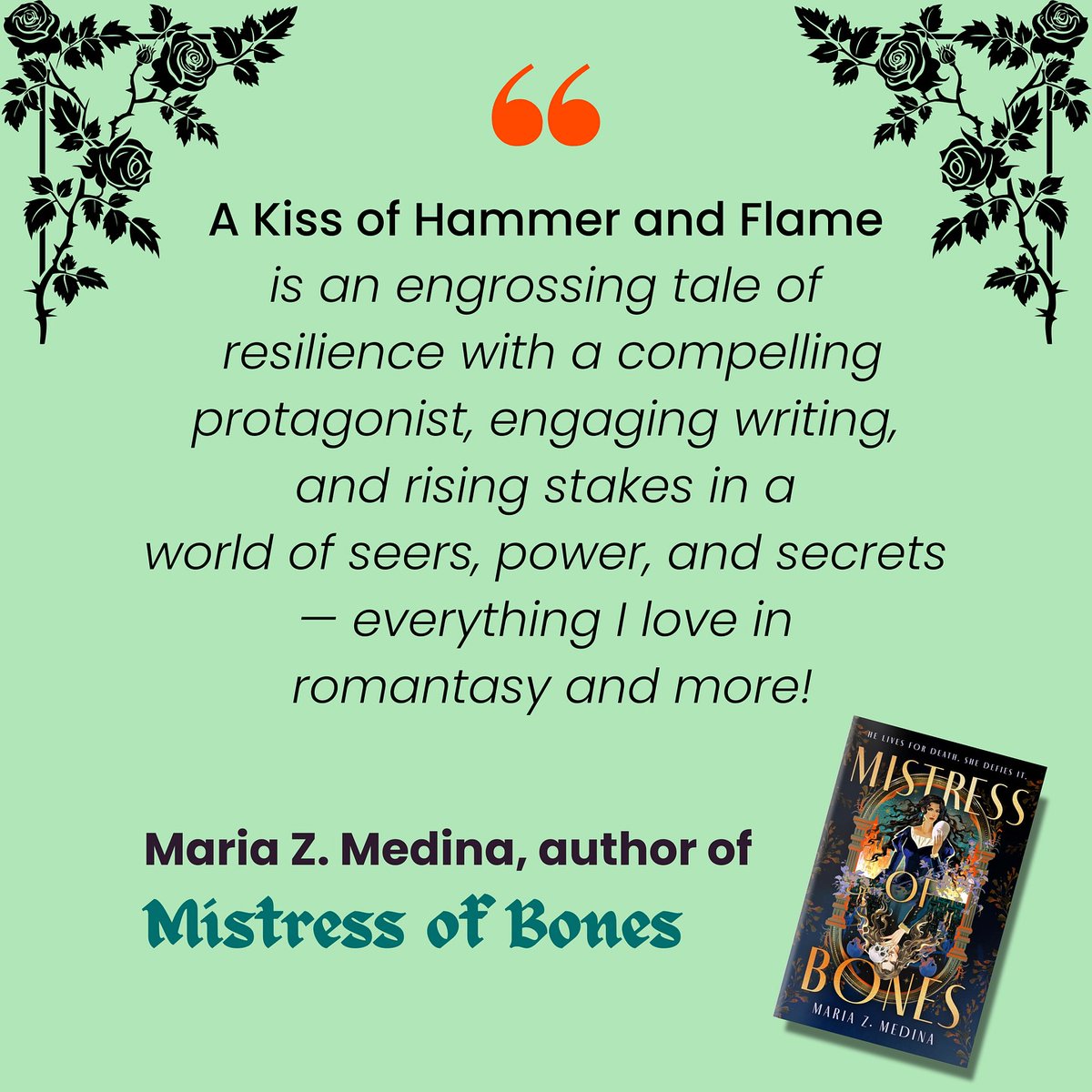 amydelaforce's tweet image. Another endorsement! ✨THANK YOUUUUU✨ to Maria Z. Medina, author of the dark and oh-so-deadly #MistressOfBones, for her gorgeous blurb of my debut #romantasy A KISS OF HAMMER AND FLAME! ❤️🔥🥹 x
Want another goth-girl read? Order #AKOHAF here! 📘 amydelaforce.com/a-kiss-of-hamm…