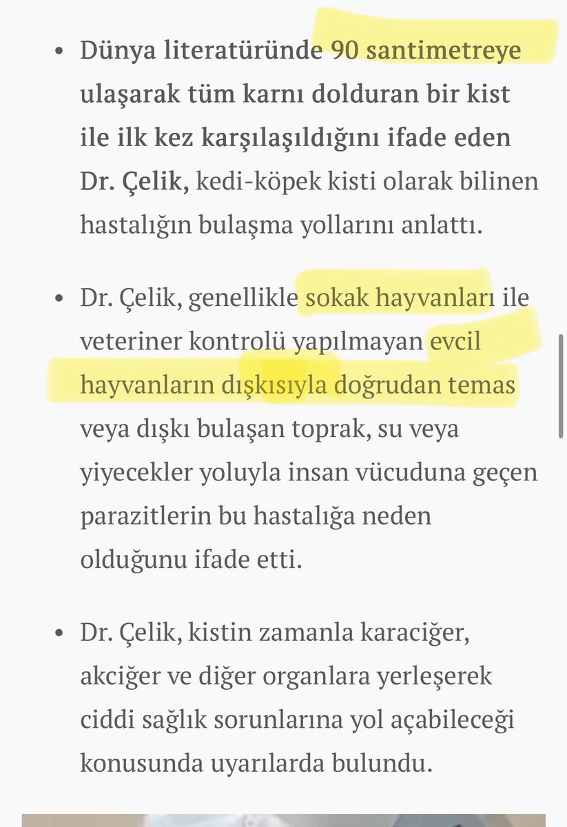 Köpek kistinde ( kist hidatikte) dünya rekoru kırdık, Gümüşhaneli hastanın karnından 90 cm’lik köpek kisti çıkarıldı! 😳

Kist hidatik sokakta başıboş kedi #köpek olmadığı için insanlarda görülmeyen (örn: 340 milyon nüfuslu ABD’de yok) bir #parazit hastalığıdır. Türkiye’de her