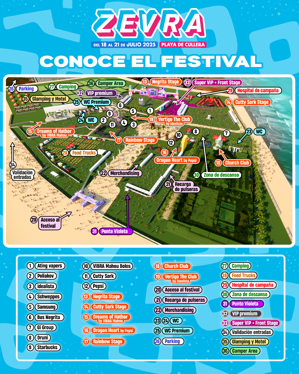 Nuestro mundo durante 3 días ya tiene forma 🌎

🗺️ Aquí lo tenéis: el plano de Zevra Festival 2025.

Todo listo para que no os perdáis nada.

Comenta: ¿cuál va a ser tu rincón favorito? 👇