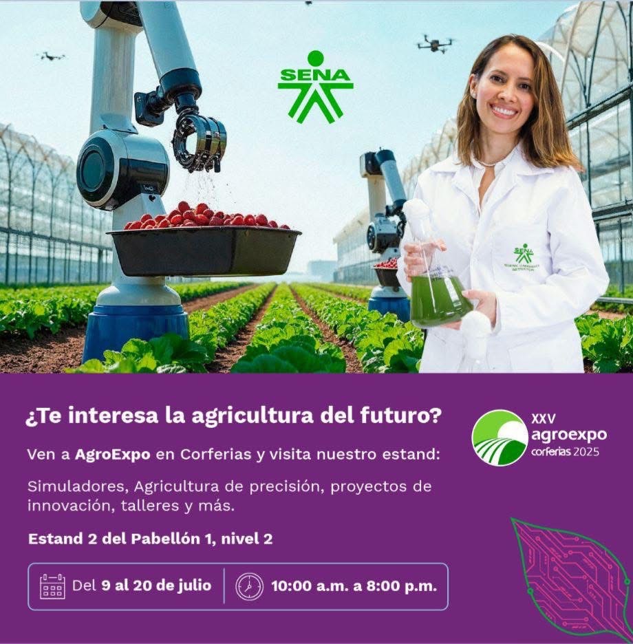 🌾 Descubre cómo el SENA impulsa el campo colombiano.
Ven a #AgroExpo2025 y conoce los emprendimientos rurales apoyados por el SENA.
📍 Pabellón 1, Nivel 2, Estand 2 – Corferias
📅 Del 9 al 20 de julio
#SENAEnAgroExpo #CampeSENA