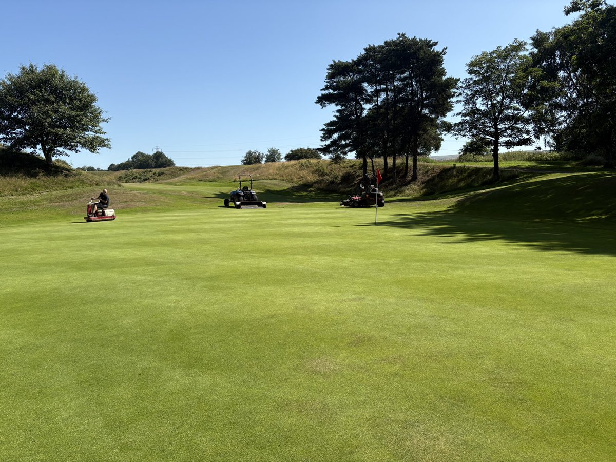 Course is looking exceptional heading into a busy weekend, starting today with Royton CC golf day. Cut &amp; iron on the greens today. Tomorrow is the captains first round, &amp; Sunday we have the Royton Sword 36 hole scratch. Good luck to all of the players this weekend, &amp; enjoy⛳️☀️🍻