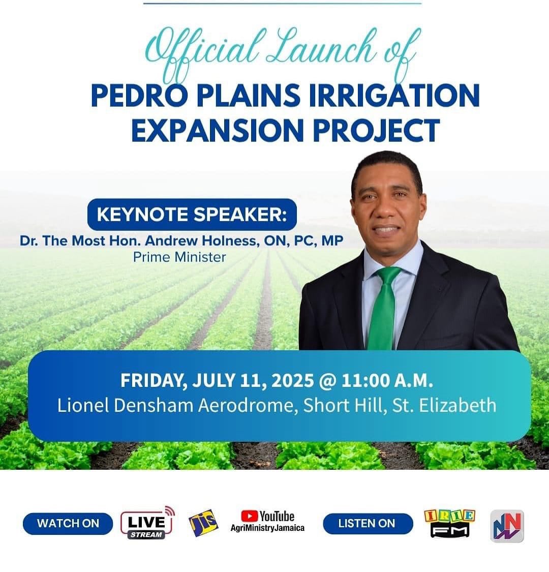 Today is a massive day for St. Elizabeth as Prime Minister Dr. the Most Hon. Andrew Holness and Member of Parliament, the Hon Floyd Green launch the Pedro Plains Irrigation Expansion Project.

It's viewed by many as the most transformational agricultural project which will be