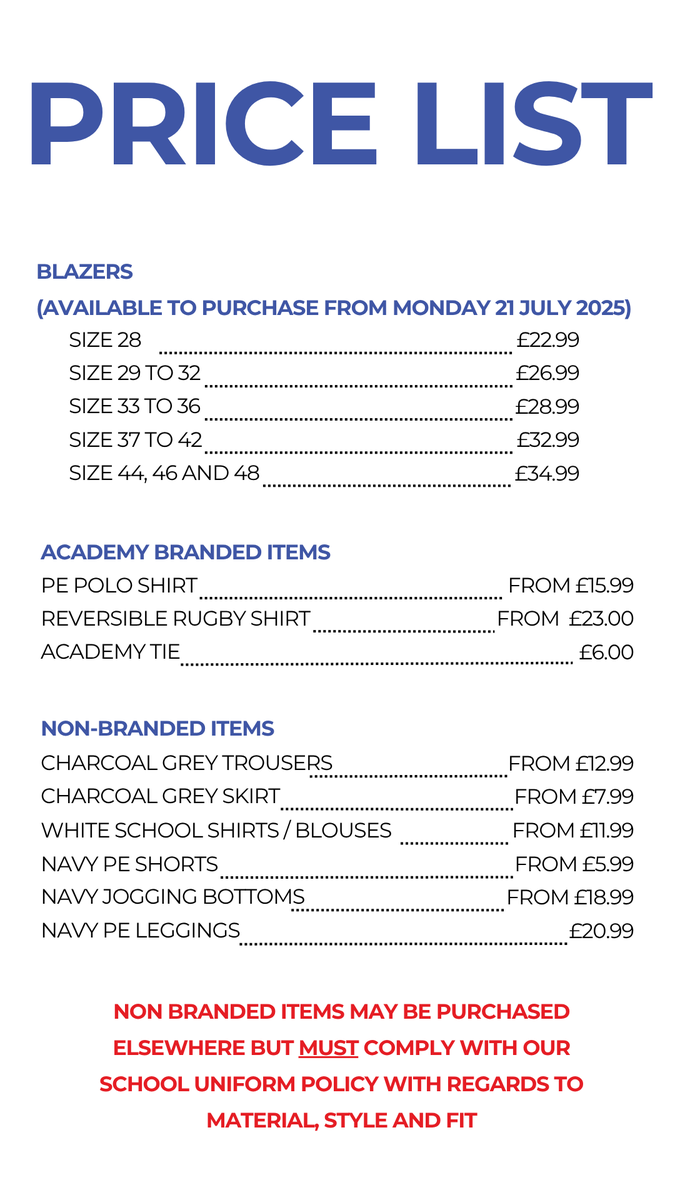 ‼️We have been made aware of social media posts circulating of non-approved uniform suppliers offering discounted branded items for our school. 
May we remind you that the only approved uniform supplier is Better &amp; Bright Schoolwear in Pontefract