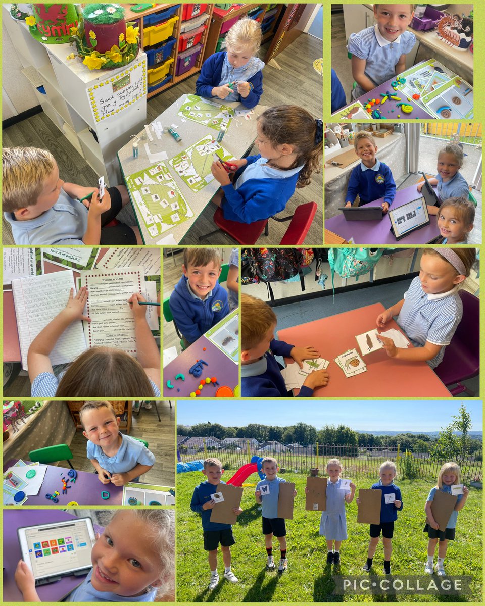 Bl 1 have been very busy completing minibeast themed activities in our Sgiliau Swiss Areas, with a focus on Cymraeg! We really enjoyed doing a word hunt in the garden, playing snap, making minibeasts out of playdoh and using Wordwall to play Welsh games on the iPads. 🦋🐞🔍