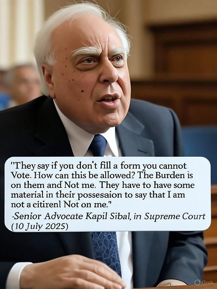 Kapil Sibal's Stand against the ECI on Voting Rights and Citizenship:

Democracy Demands Proof from the System, NOT from the Citizen.