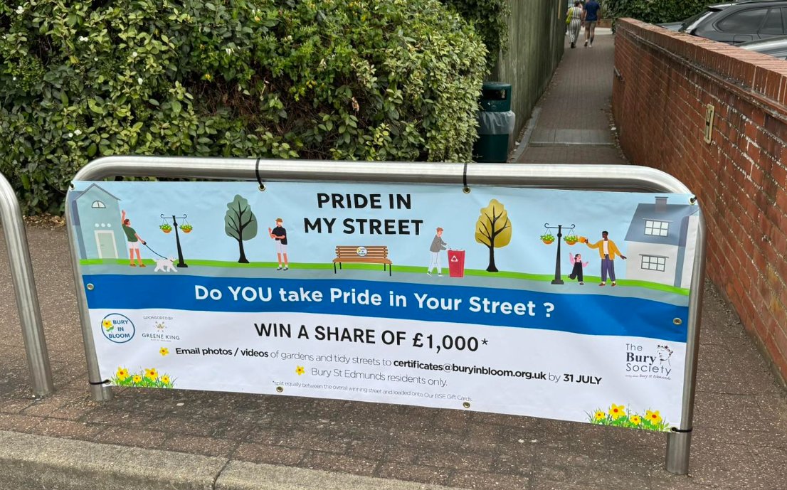 Bury Society (@theburysociety) on Twitter photo Have you spotted our banners going up around town today? You have just under FOUR WEEKS to get your entries in at
certificates@buryinbloom.org.uk
Sponsored by Greene King Brewery Have you spotted our banners going up around town today? You have just under FOUR WEEKS to get your entries in at
certificates@buryinbloom.org.uk
Sponsored by Greene King Brewery