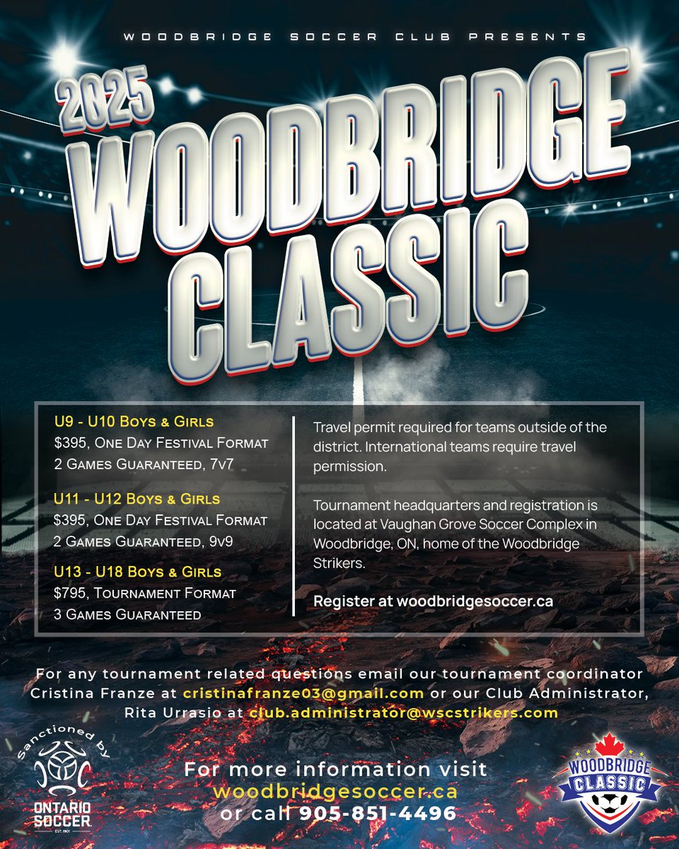 The 2025 Woodbridge Classic is open! Join us Sep 19-21 for our summer finale. Enter your team for food, fun, and SOCCER!

Register on our site or click our bio link.

#TheBridge #WoodbridgeClassic2024 #summersoccer #ThePassionContinues #WoodbridgeSoccer
