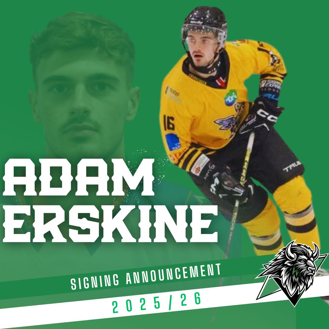Please welcome Adam Erskine to the Bison. The talented, young British right winger is ready to make his mark in the Herd, bringing energy, grit, and a relentless work ethic to the forward lines. 🇬🇧🔥

Let’s give him a warm Bison welcome! 👏
Read more here: basingstokebison.com/news