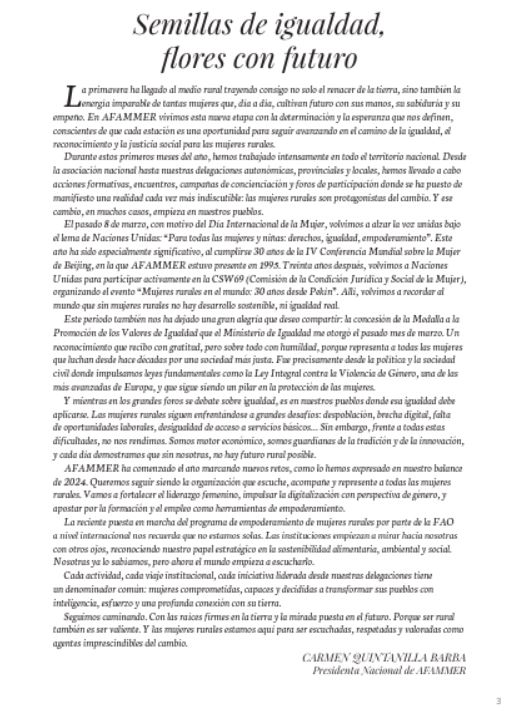 Por si todavía no habéis podido verla en nuestra web, aquí os dejamos la editorial que escribió nuestra presidenta nacional, Carmen Quintanilla, para la última revista de Afammer Nacional que hemos publicado