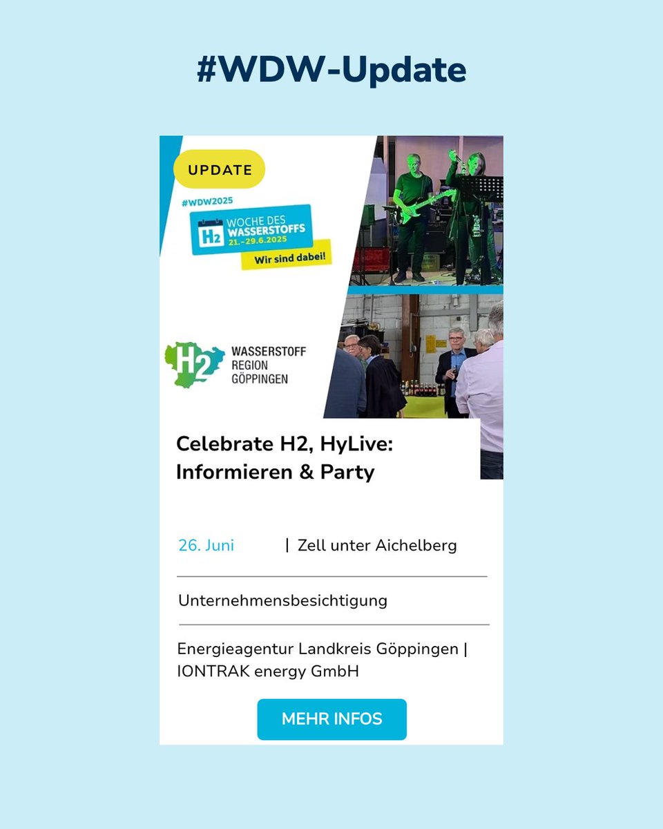 Woche_des_H2's tweet image. #WDW-Update
Am 26. Juni luden die Energieagentur Landkreis Göppingen und IONTRAK zu Celebrate H2 - HyLive ein. Das Update findet ihr im #WDW-Kalender. Einfach mit "UPDATE" filtern ... wochedeswasserstoffs.de/veranstaltung/…
@iontrak_
#WDW2025
#Wasserstoff
#WasserstoffErleben
#Energiewende
